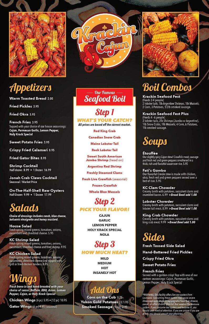 Krackin Cajun Seafood House - Joplin, MO menu_pic