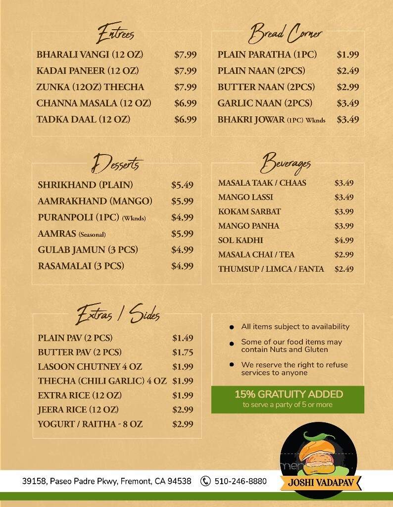 Joshi VadaPav - Fremont, CA menu_pic