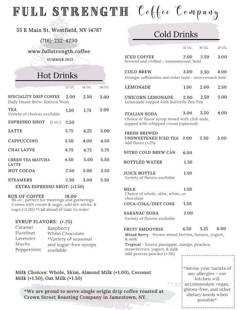 Full Strength Coffee - Westfield, NY menu_pic