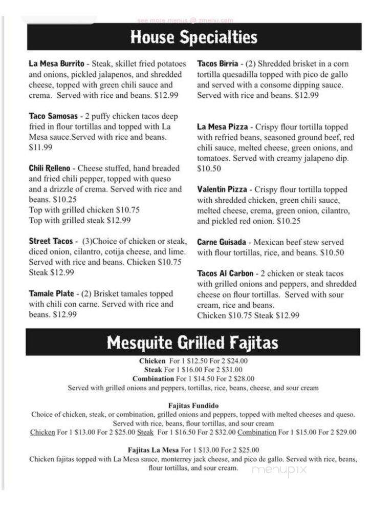 La Mesa Mesquite Grill - Joshua, TX menu_pic