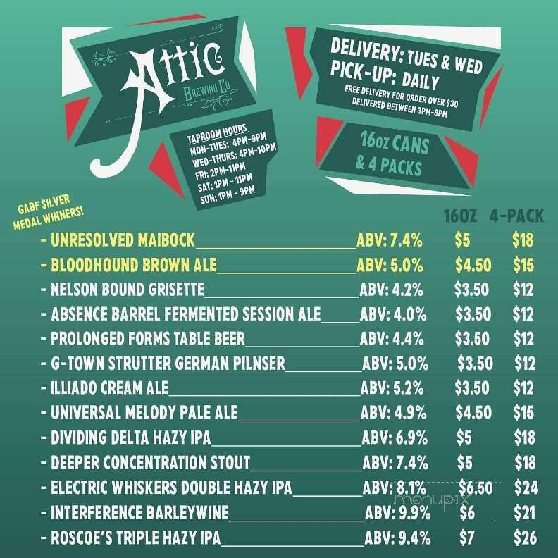 Attic Brewing Company - Philadelphia, PA menu_pic