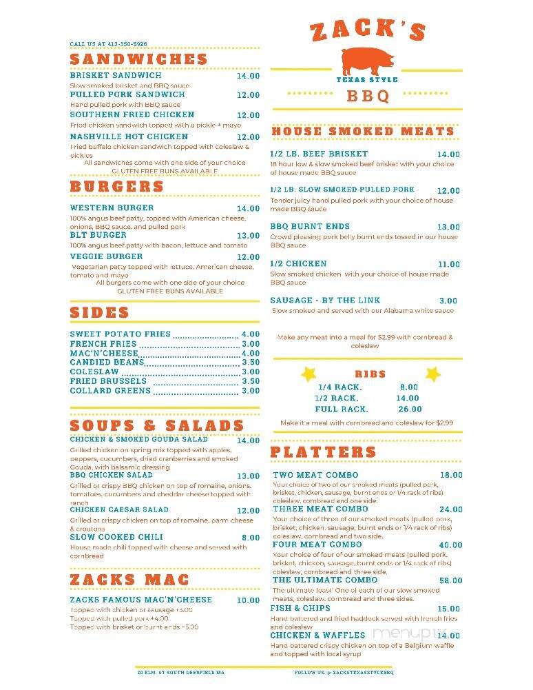 Zach's Texas Style BBQ - Deerfield, MA menu_pic