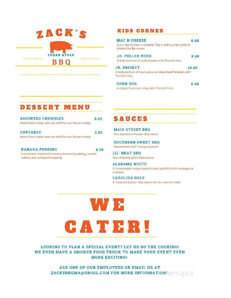 Zach's Texas Style BBQ - Deerfield, MA menu_pic