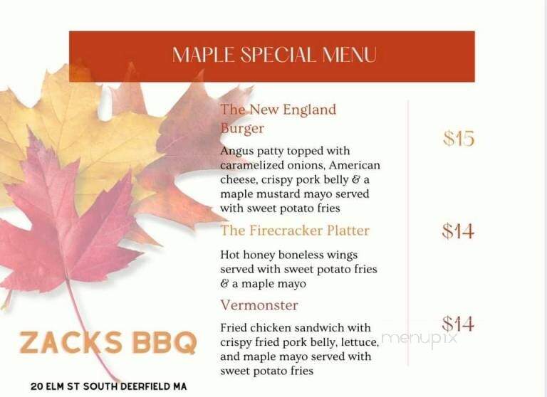 Zach's Texas Style BBQ - Deerfield, MA menu_pic