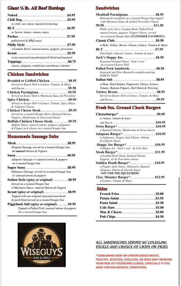 Wiseguys Bar & Grill - Myrtle Beach, SC menu_pic