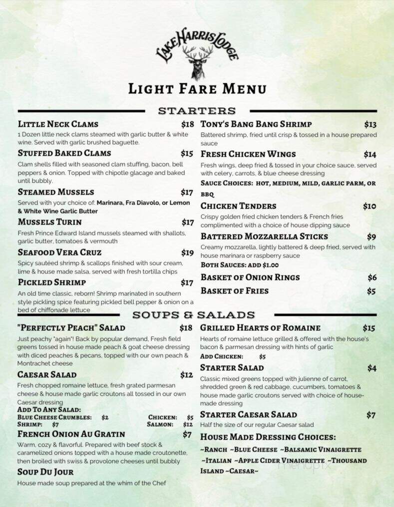 Lake Harris Lodge - Newcomb, NY menu_pic