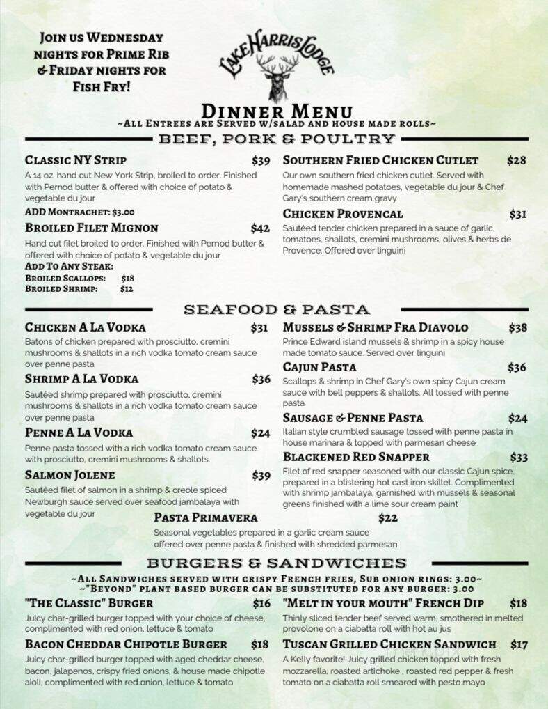 Lake Harris Lodge - Newcomb, NY menu_pic
