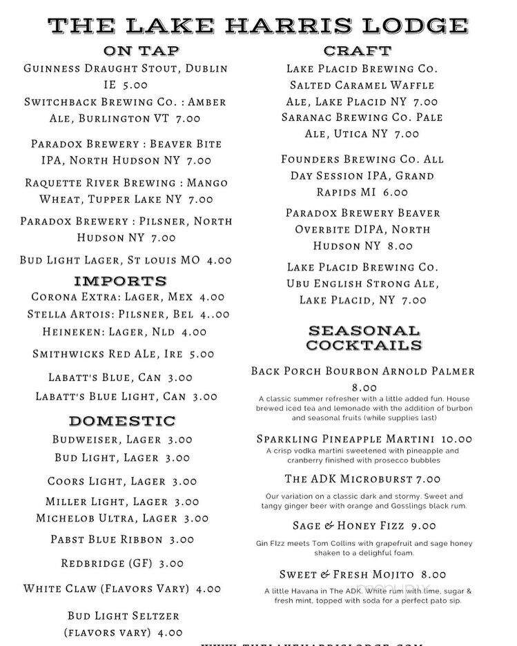 Lake Harris Lodge - Newcomb, NY menu_pic