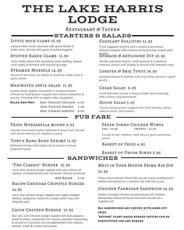 Lake Harris Lodge - Newcomb, NY menu_pic