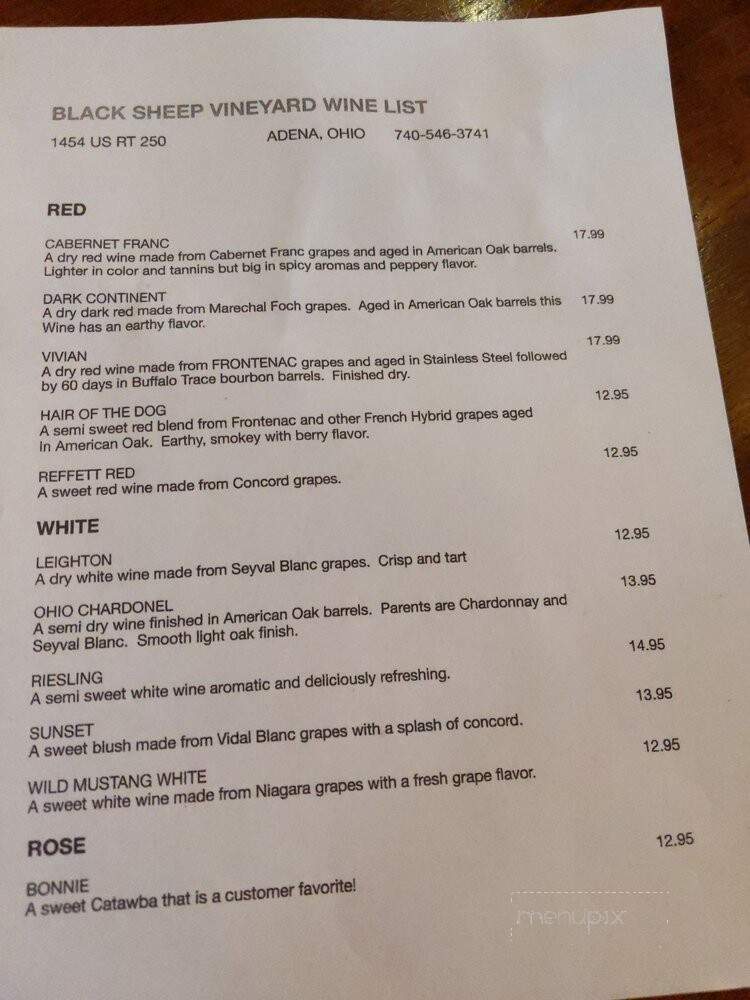 Black Sheep Vineyard - Adena, OH menu_pic