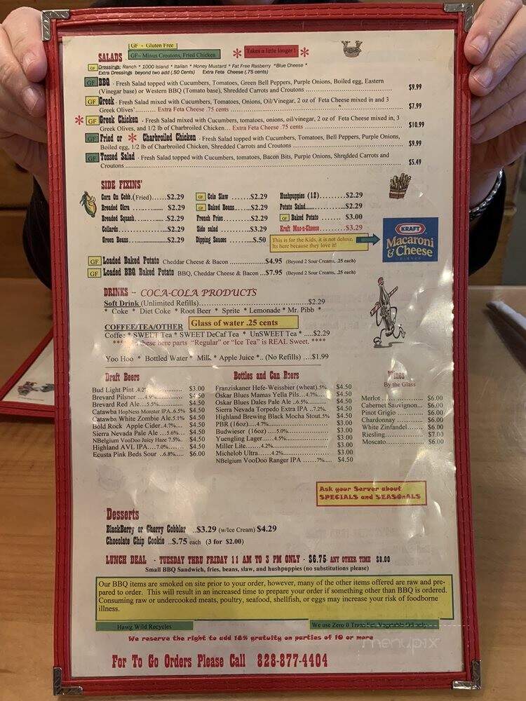 Hawg Wild Bar-B-Que - Pisgah Forest, NC menu_pic