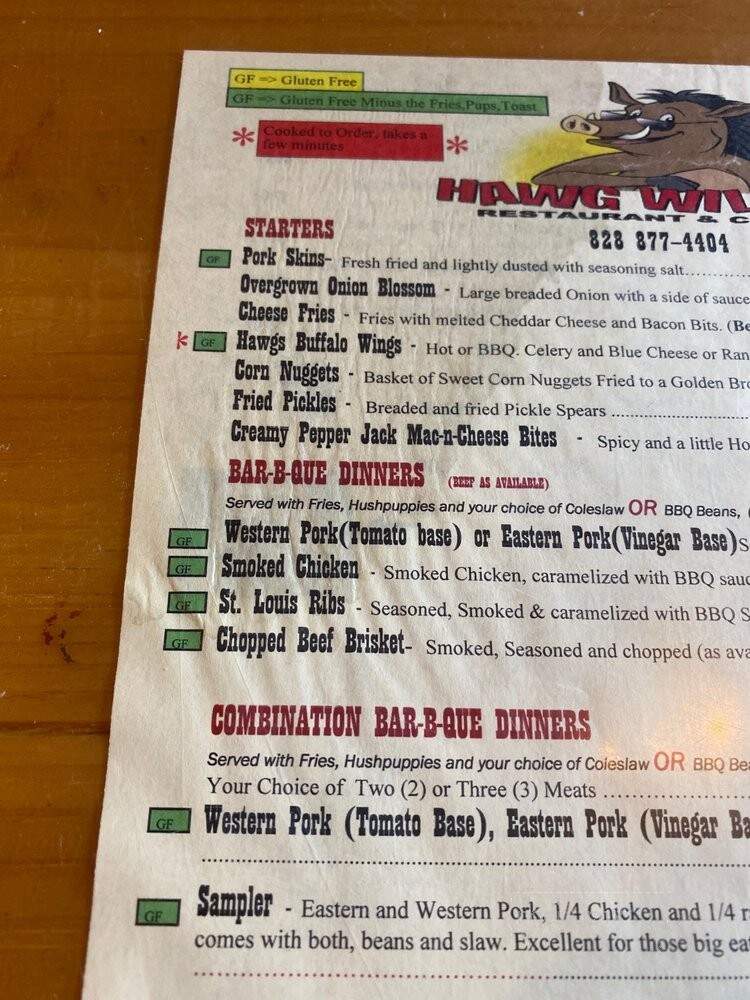 Hawg Wild Bar-B-Que - Pisgah Forest, NC menu_pic