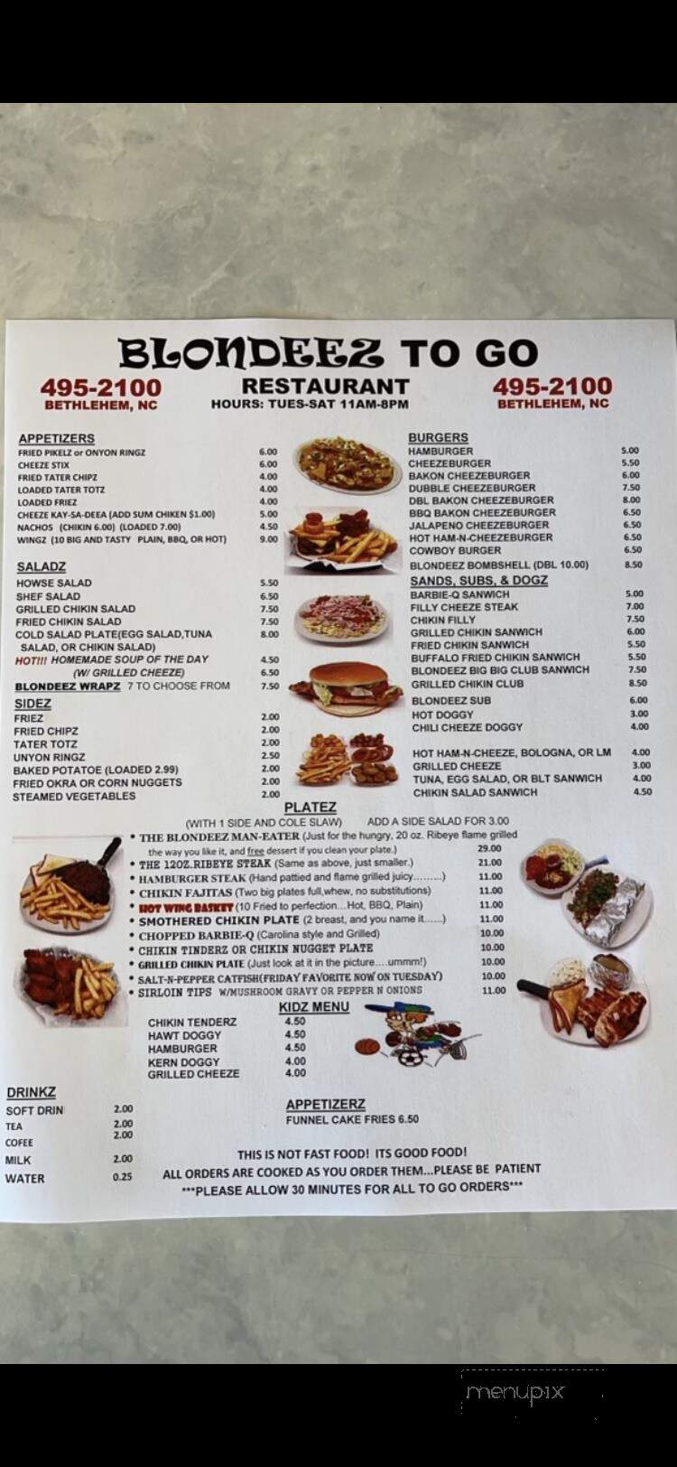 Blondeez Restaurant - Hickory, NC menu_pic