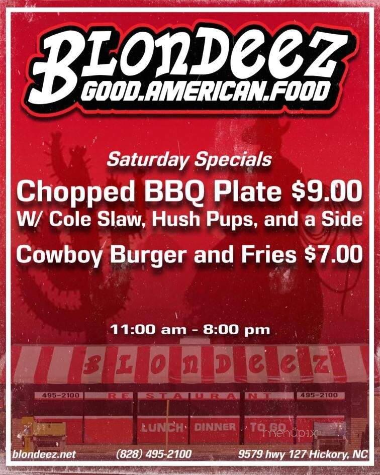 Blondeez Restaurant - Hickory, NC menu_pic