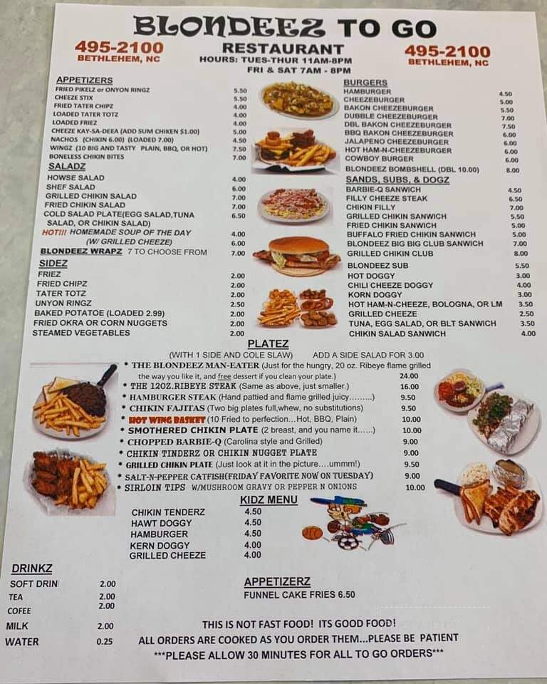 Blondeez Restaurant - Hickory, NC menu_pic