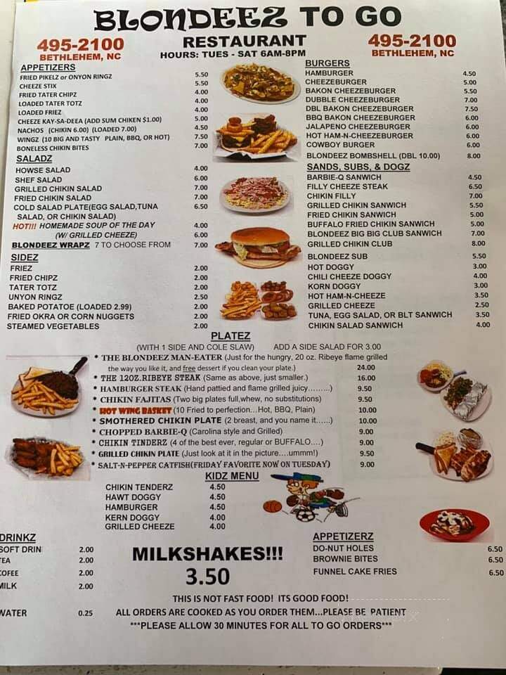 Blondeez Restaurant - Hickory, NC menu_pic