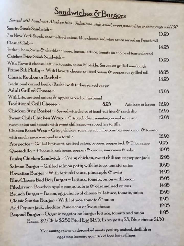Sunrise Inn - Cooper Landing, AK menu_pic