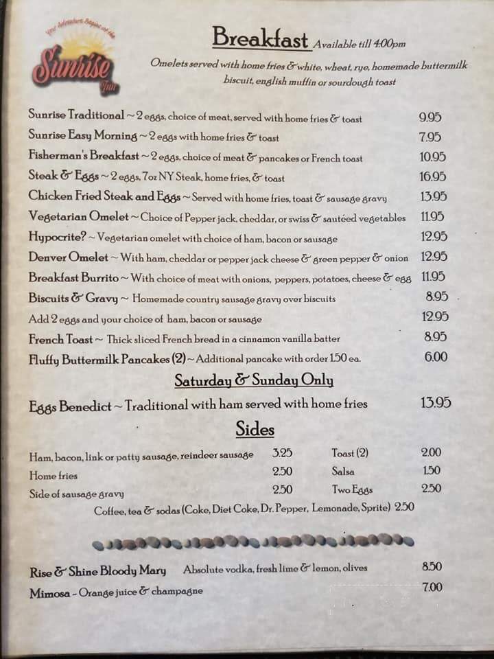 Sunrise Inn - Cooper Landing, AK menu_pic