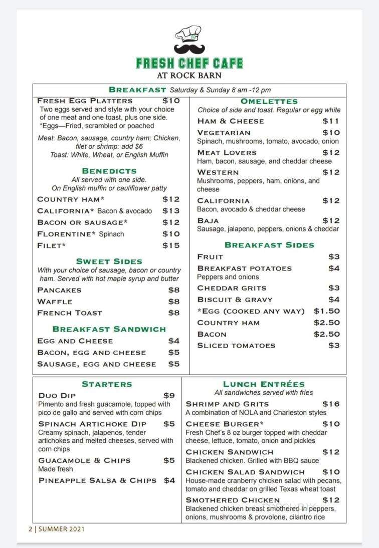 Champs Bistro @ Rock Barn - Conover, NC menu_pic