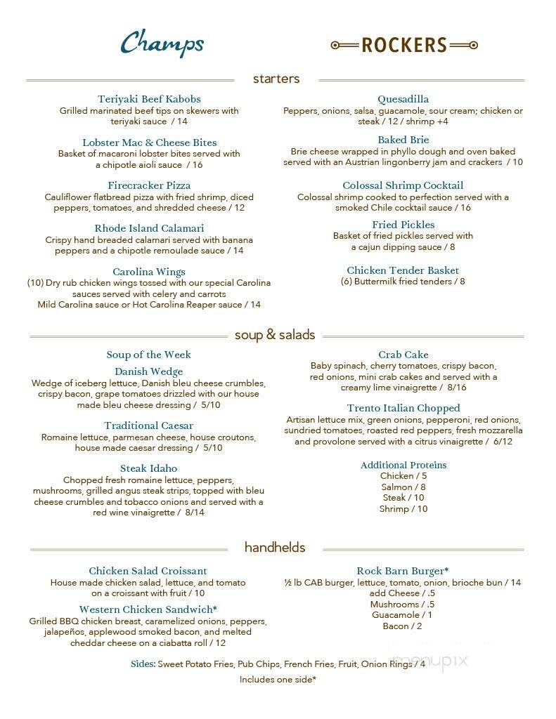 Champs Bistro @ Rock Barn - Conover, NC menu_pic