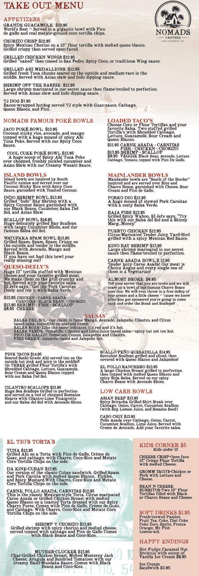 Nomads Canteen - San Clemente, CA menu_pic