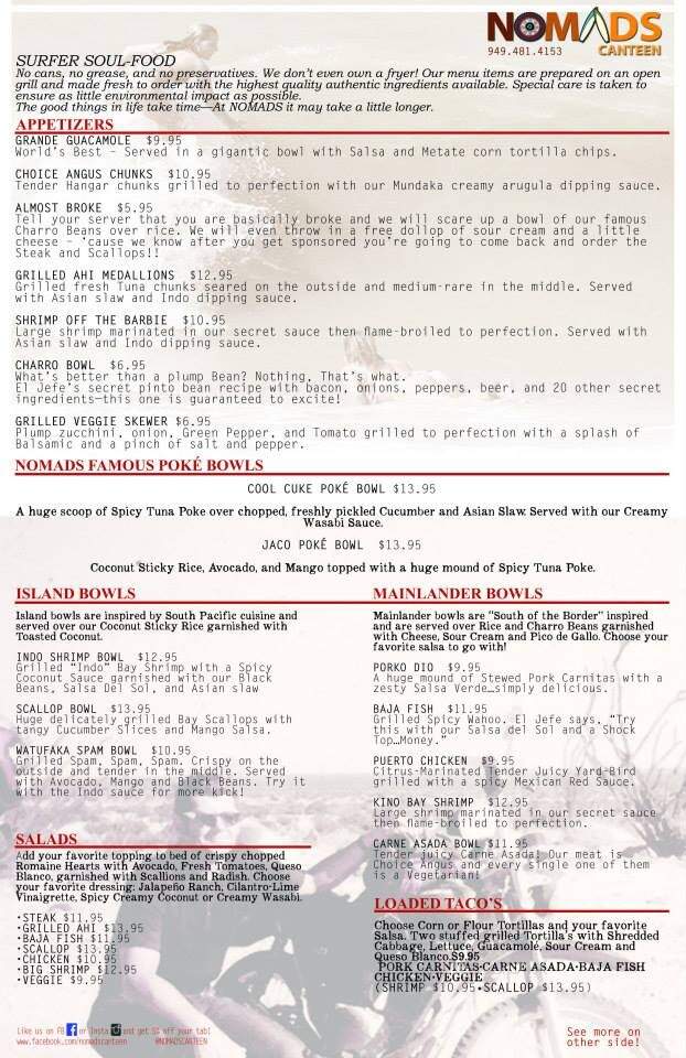 Nomads Canteen - San Clemente, CA menu_pic
