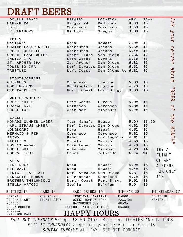 Nomads Canteen - San Clemente, CA menu_pic