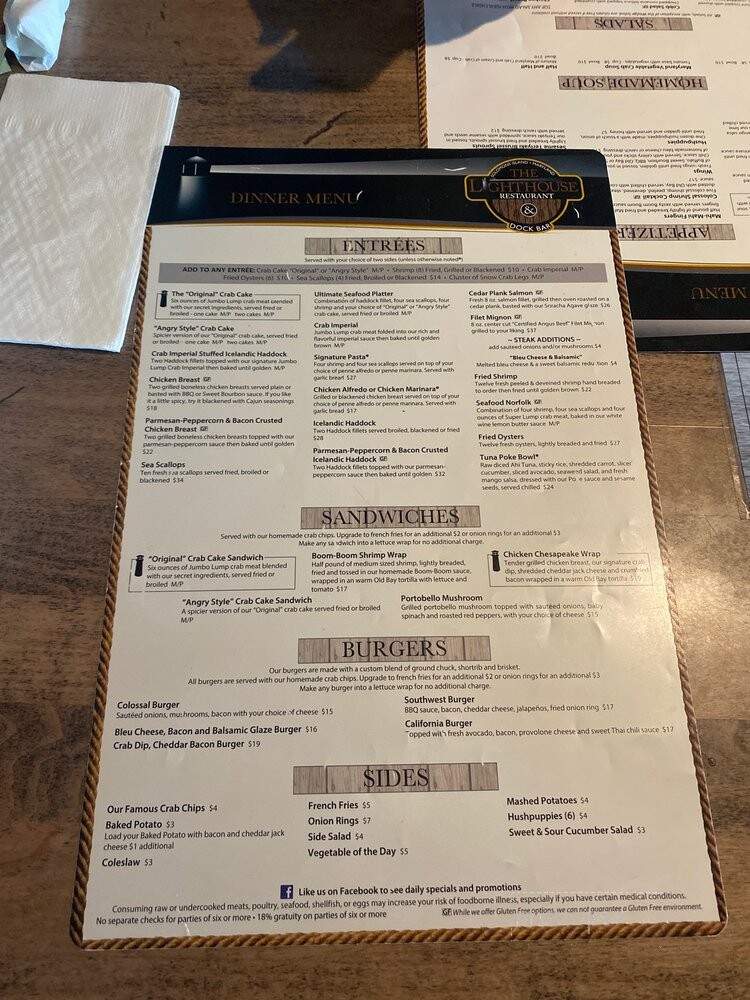 The Lighthouse Restaurant & Dock Bar - Solomons, MD menu_pic