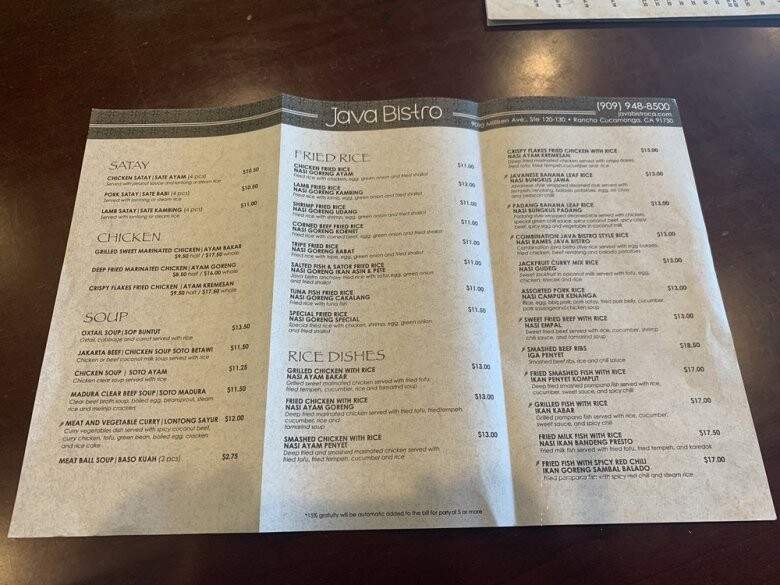 Java Bistro - Rancho Cucamonga, CA menu_pic