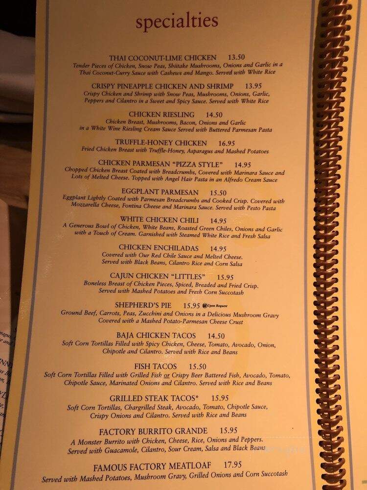 The Cheesecake Factory - Reno, NV menu_pic