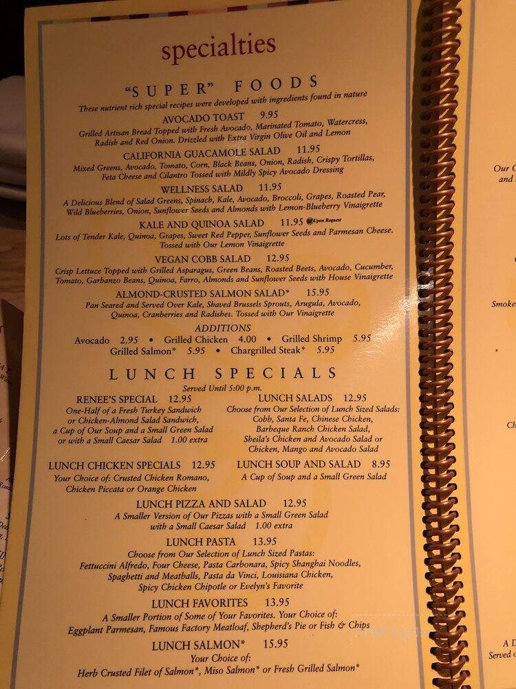 The Cheesecake Factory - Reno, NV menu_pic