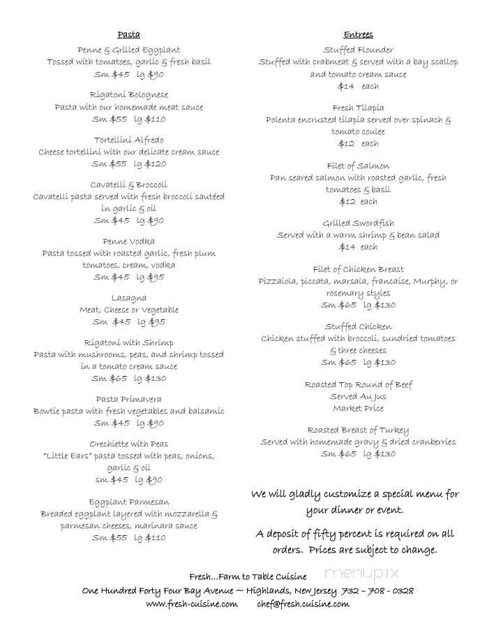 Fresh Bistro - Highlands, NJ menu_pic
