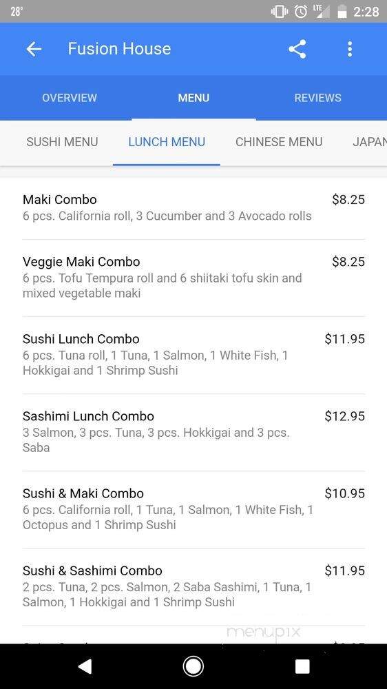 Fusion House - Methuen, MA menu_pic