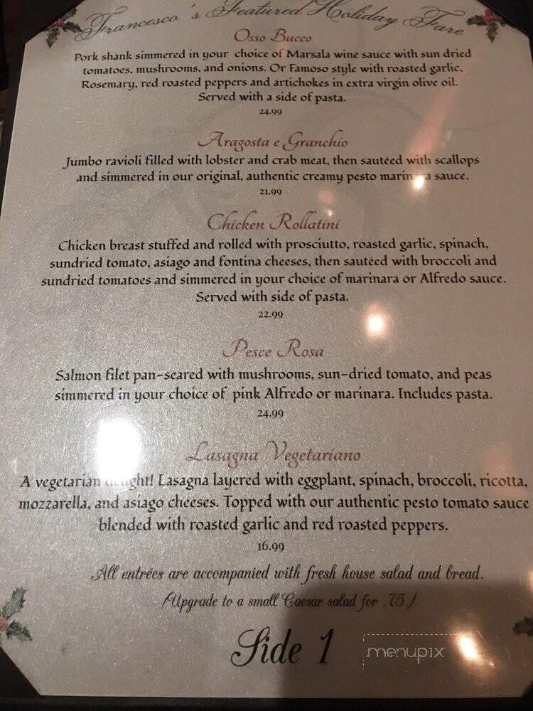 Francesco's Ristorante Italiano - Williamsburg, VA menu_pic