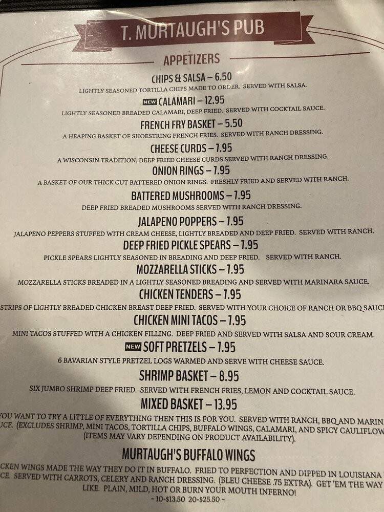 T Murtaugh's Pub & Eatery - Minocqua, WI menu_pic