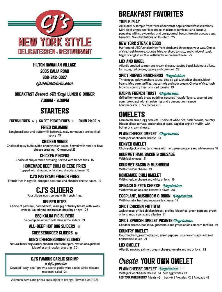 C J's New York Style Deli - Honolulu, HI menu_pic