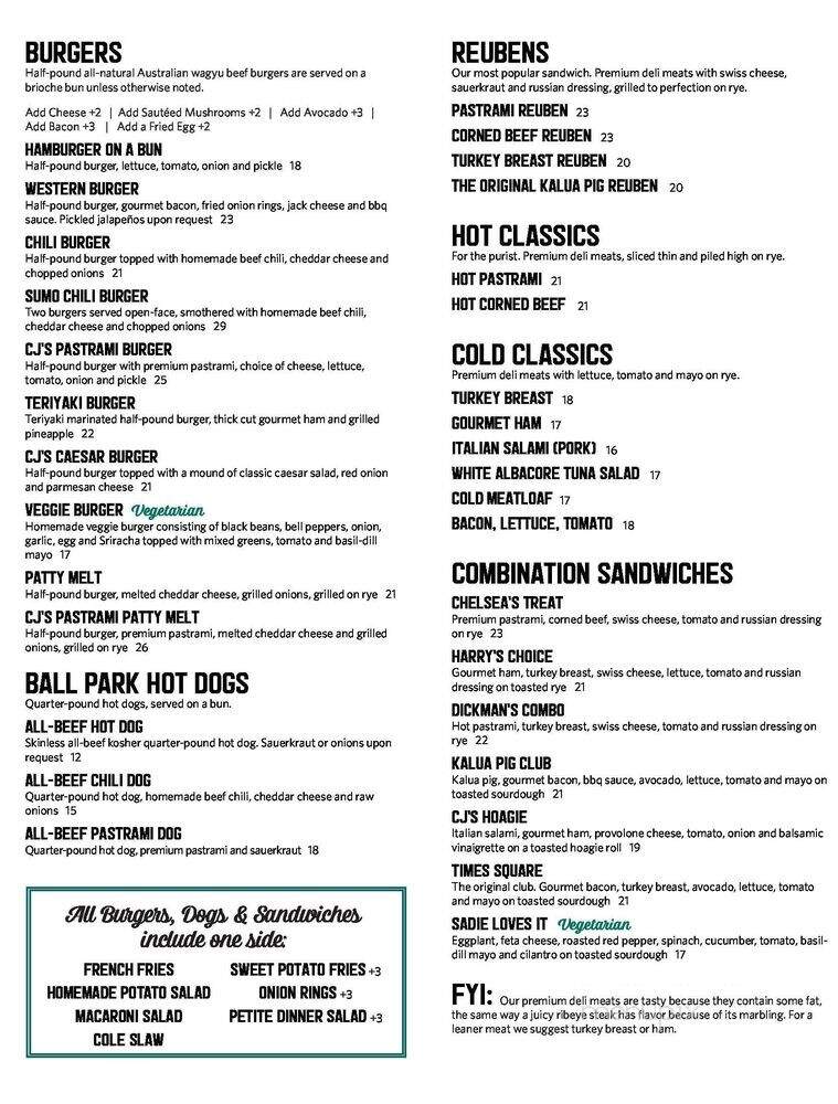 C J's New York Style Deli - Honolulu, HI menu_pic