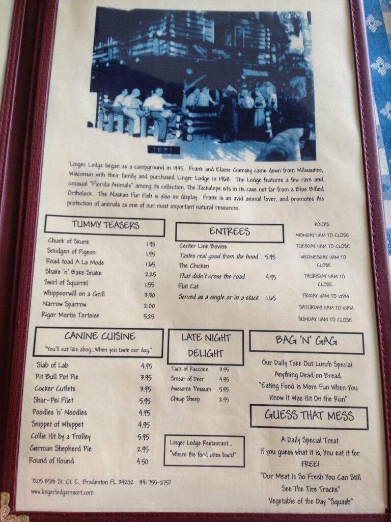 Linger Lodge Restaurant & Bar - Bradenton, FL menu_pic