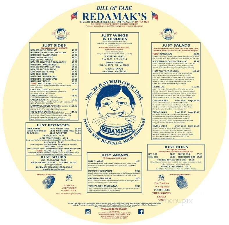 Redamak's Tavern - New Buffalo, MI menu_pic