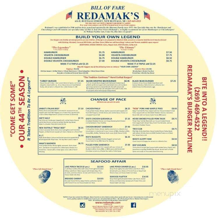 Redamak's Tavern - New Buffalo, MI menu_pic