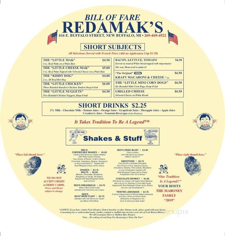 Redamak's Tavern - New Buffalo, MI menu_pic