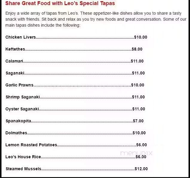 Leo's Tapas & Grill Greek Cuisine - Gibsons, BC menu_pic