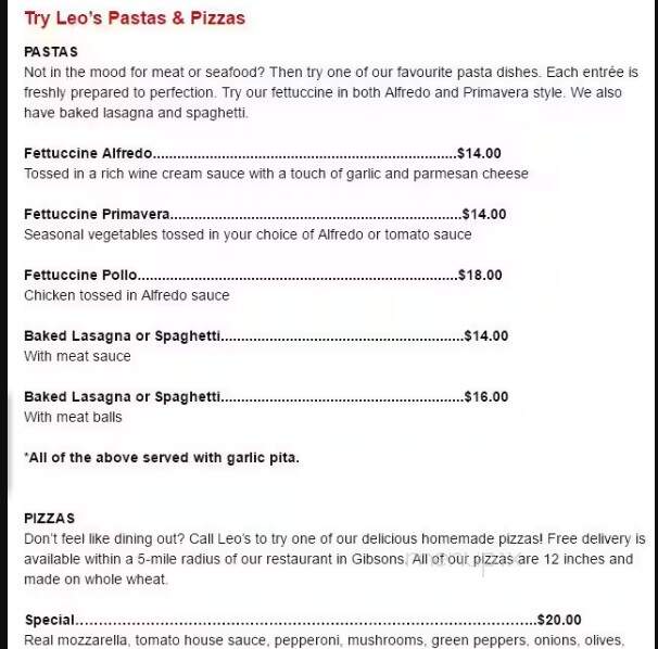 Leo's Tapas & Grill Greek Cuisine - Gibsons, BC menu_pic