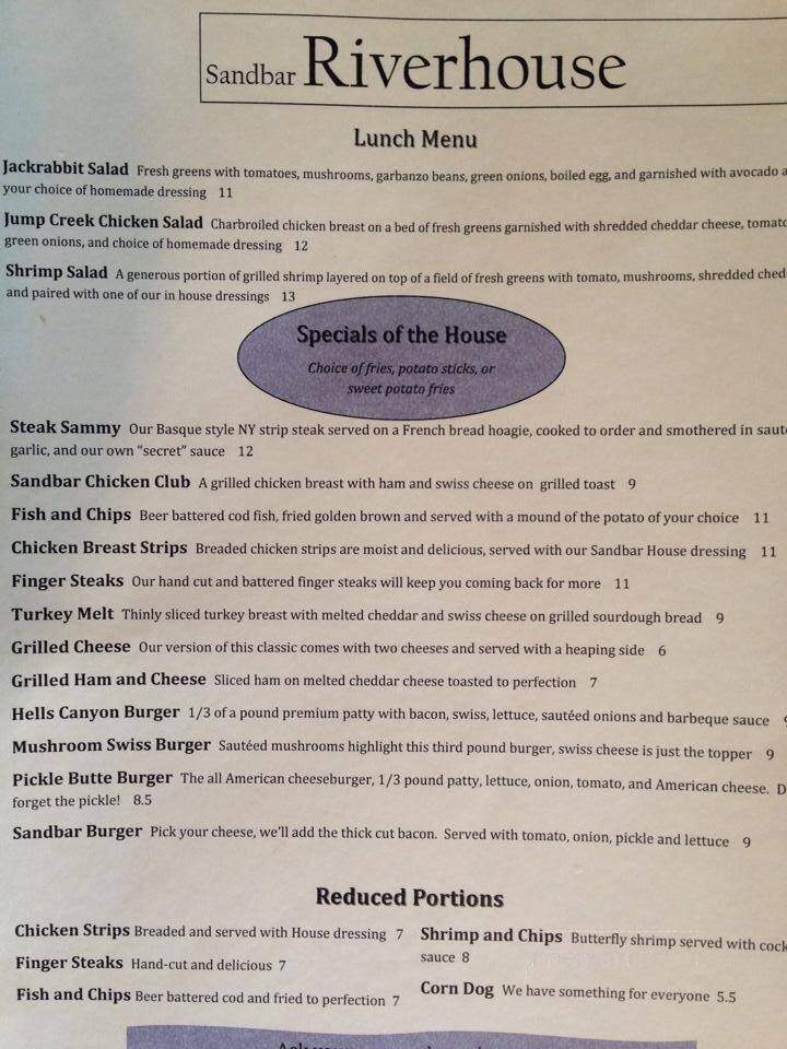 Sandbar Riverhouse - Marsing, ID menu_pic