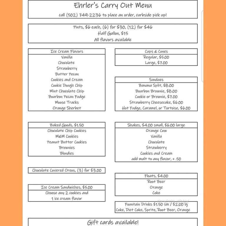 Ehrler's Ice Cream - Louisville, KY menu_pic