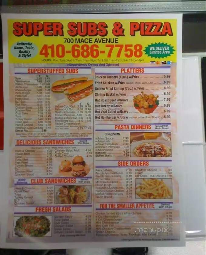 Super Subs & Pizza - Essex, MD menu_pic