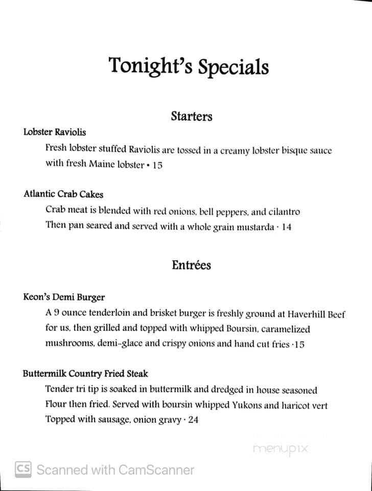 Keon's 105 Bistro - Haverhill, MA menu_pic