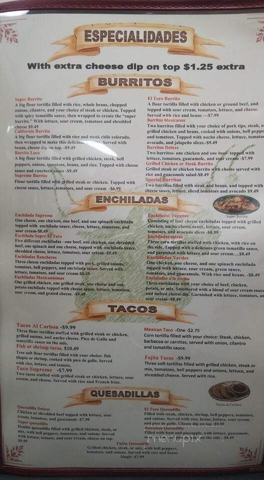 El Toro - Greenville, MS menu_pic
