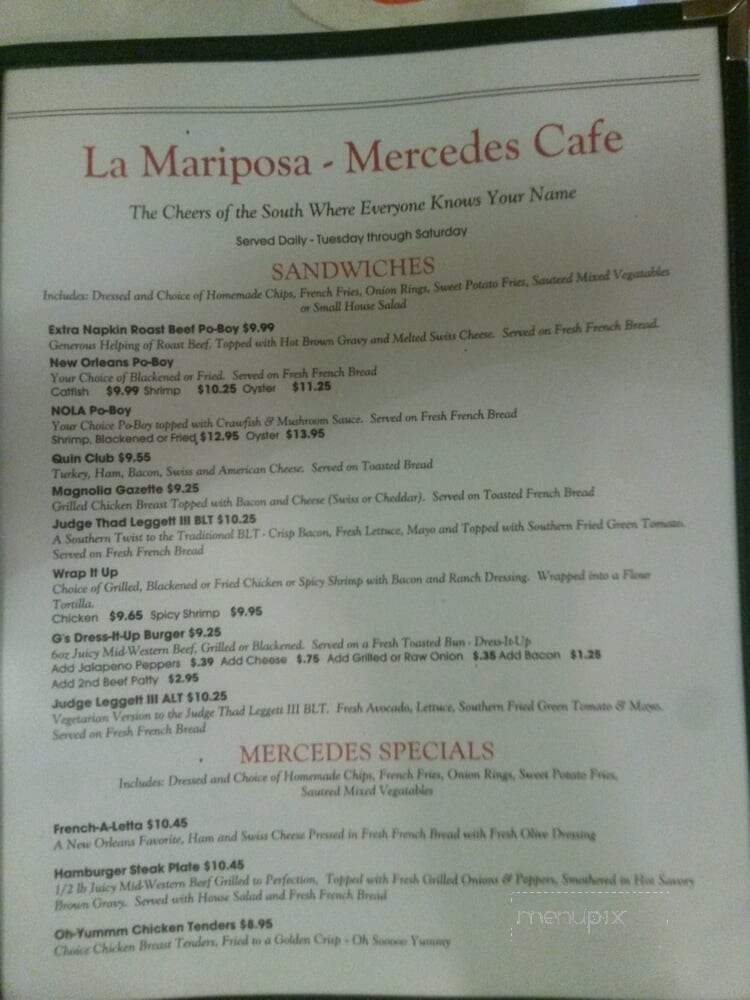 La Mariposa - Magnolia, MS menu_pic