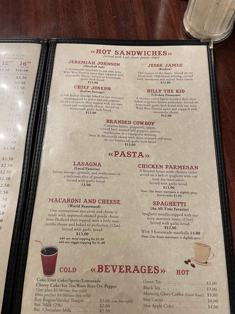 Wild West Pizzeria - West Yellowstone, MT menu_pic